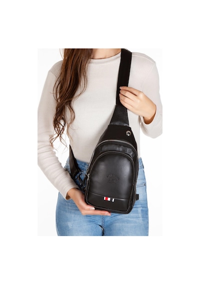 Newish Polo Kadın Deri Kulaklık Çıkışlı Bodybag Göğüs Ve Omuz Çantası New130 - Siyah