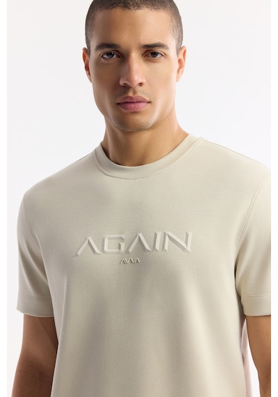 Avva Erkek Bej Bisiklet Yaka Baskılı Bi-stretch İnterlok Regular Fit T-shirt A51y1132