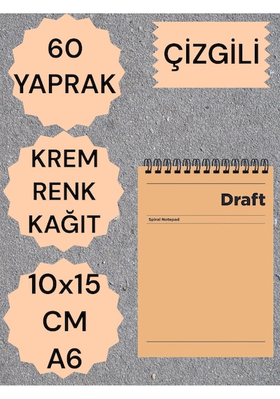 Kareli 10x15 Cm A6 Üstten Açılır Not Defteri Krem Renk Kağıt 60 Yaprak Sarı