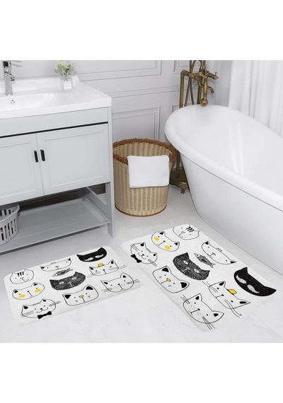 Eliana Home Dijital Baskılı 2'li Banyo Paspas Takımı Lna5128 Beyaz