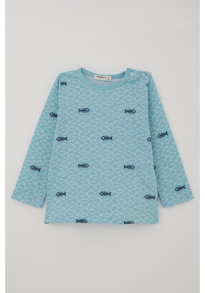 Breeze Erkek Bebek Pijama Takımı Deniz Temalı Köpekbalığı Desenli 9 Ay - 3 Yaş , Turkuaz
