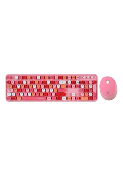 Everest Round Km-6282 Renkli Tuşlu Pembe Kablosuz Q Multimedia Klavye + Mouse Set Optik