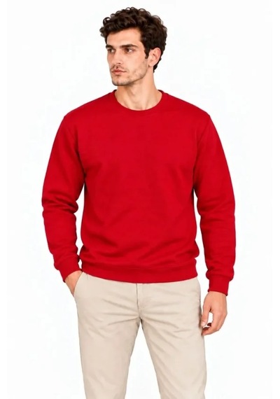 Butik İstanbul Erkek Bisiklet Yaka İçi Şardonlu 2 İplik Düz Uzun Kollu Regular Fit Sweatshirt - Kırmızı
