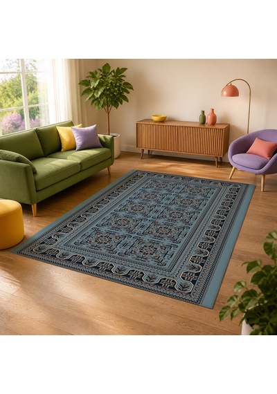 Kartela Halı Afgan Halı Jüt Taban Dokuma Halı Mavi - 120 X 180 Cm