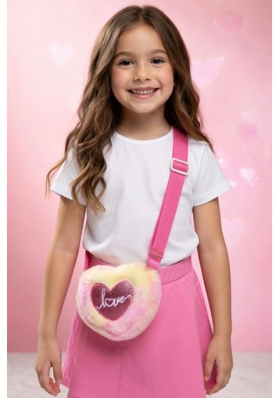 Mollycrush Love Nakışlı Kız Çocuk Pembe Hediye Peluş Çanta Simli Kalp Ve Yazı Detaylı Pembe Renk Geçişli