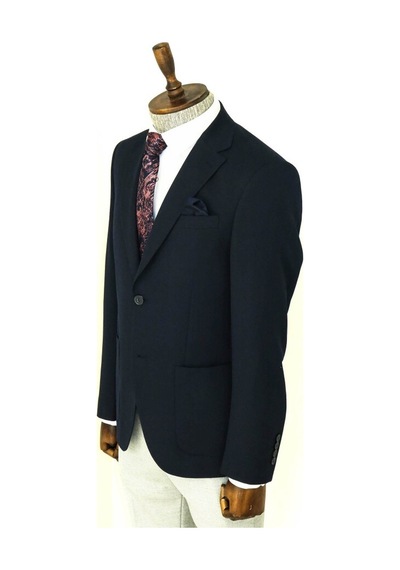 Wessi Kendinden Desenli Slim Fit Sivri Yaka Lacivert Erkek Ceket 001
