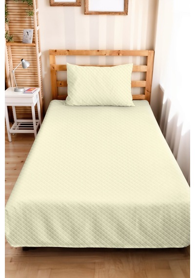 Sarı Minimal Genç Odası Tek Kişilik Pike Takımı - Kapitone Krem Modern 160x220 Cm Yatak Örtüsü Pamuksu Taş Kıyısı
