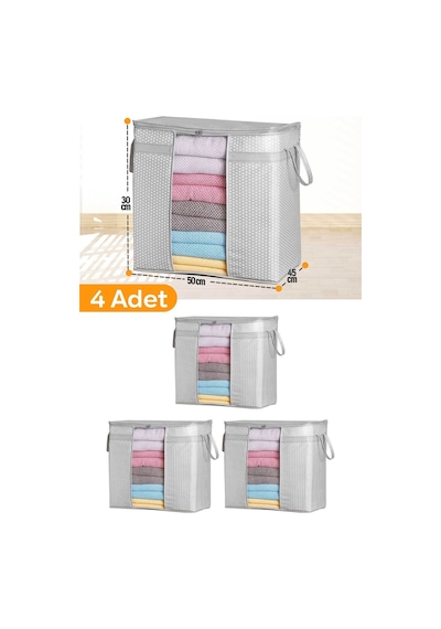 Serstil 4 Adet - Pencereli Saklama Çantası 50 X 45 X 30 Cm - Gri Benekli Gb-4p