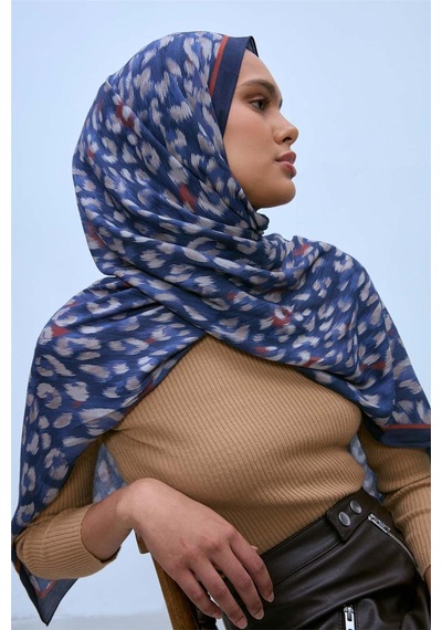 Silk Home Eco Viscose Şal Lacivert Indigo Vizon Kiremit Leopar Desenli Nefes Alan 90x200 Çok Renkli