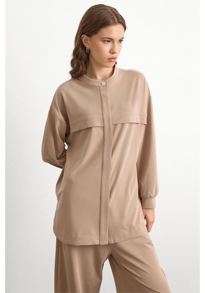 Olcay Bisiklet Yaka Önü Patlı Premium Sweat İkili Takım Bej 9384-tk
