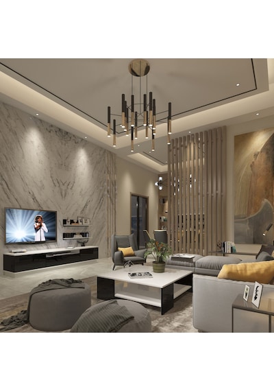 Trendstyle 4s Mdf Tv Ünitesi Ve Orta Sehpa 2'li Set - Beyaz Siyah Beyaz - Siyah
