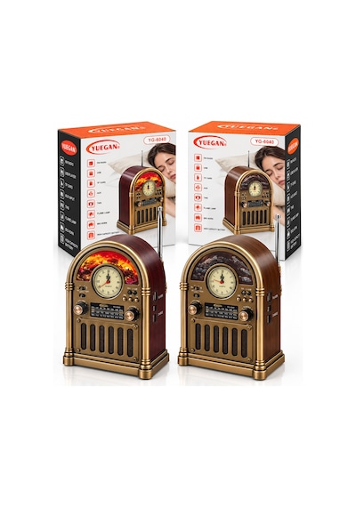 Saatli Retro Şömine Radyo Hoparlör - Bluetooth Usb Type-c