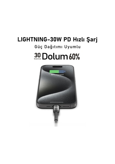 Stream İphone Uyumlu 30w Pd Hızlı Şarj Kablosu 1.2m Örgülü Type-c To Lightning Siyah