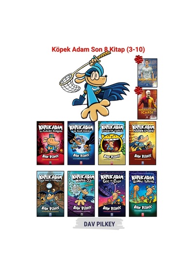 Köpek Adam Son 8 Kitap Seti 3-10 , Dav Pılkey,çocuk Çizgi Roman Kitapları, Futbolcu Kitap Hediyeli