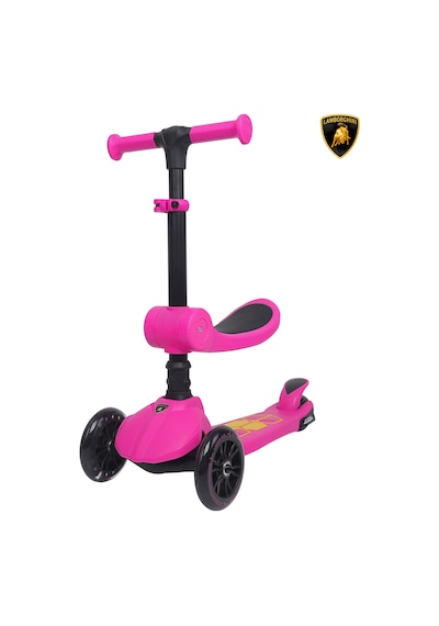 Lamborghini Lisanslı L5 2in1 Katlanabilir Oturaklı Işıklı 3 Tekerlekli Çocuk Scooter Pembe
