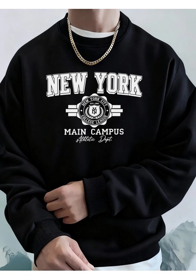 Startmore Tarzsokak New York City Ana Kampüsü Baskılı Sonbahar Modası Kapüşonlu Erkek Uzun Kollu Her Şeyle Uyumlu Siyah