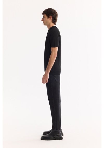 Avva Erkek Siyah Polo Yaka Fermuarlı Rayon Tüylenmeyen Triko Regular Fit T-shirt A52y5006