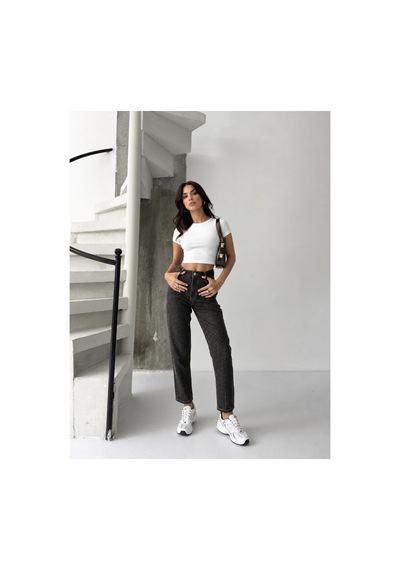 Kene Jeans Kahve Tint Bacak Taşlı Mom Jeans Kahve Tint
