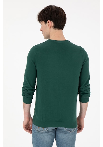 U.S. Polo Assn. Erkek Slim Fit Bisiklet Yaka Koyu Yeşil Basic Kazak Petrol Yeşili