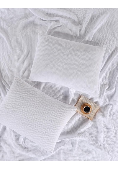 Müslin Yastık Kılıfı 2 Adet Set, 50x70 Cm 100% Pamuk Yumuşak Nefes Alabilir Kapaklı 4 Katlı Muslin Kumaş Düz Renk Yastık Kılıfları Beyaz, 50x70 Cm 2 Adet Çok Renkli
