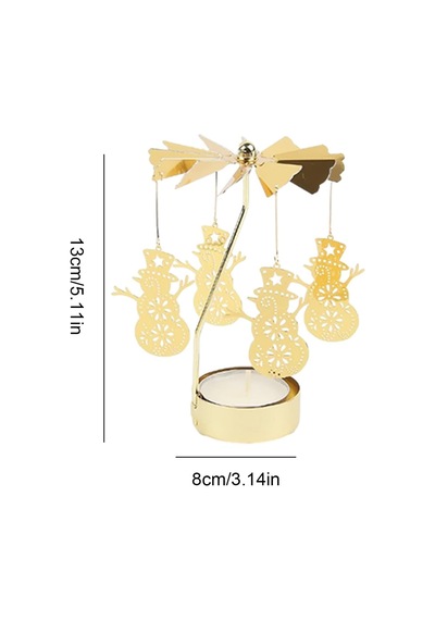 Altın Renkli Dönebilen Metal Tealight Mumluk Kar Tanesi Ve Noel Figürlü Dekoratif Mumluk Gold