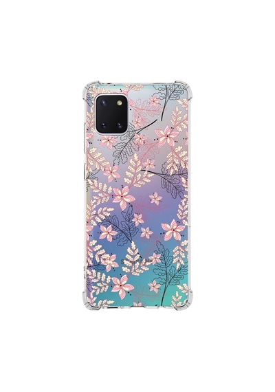 Samsung Galaxy Uyumlu A81 Köşe Korumalı Antişok Kapak Floral Kırmızı Tasarımlı Şeffaf Kılıf