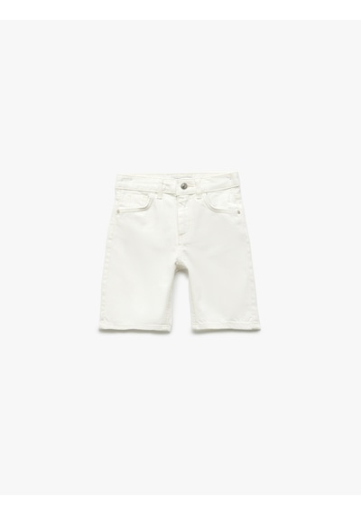 Koton Pamuklu Ayarlanabilir Lastikli Cepli Denim Şort Beyaz 5skb40010td Beyaz