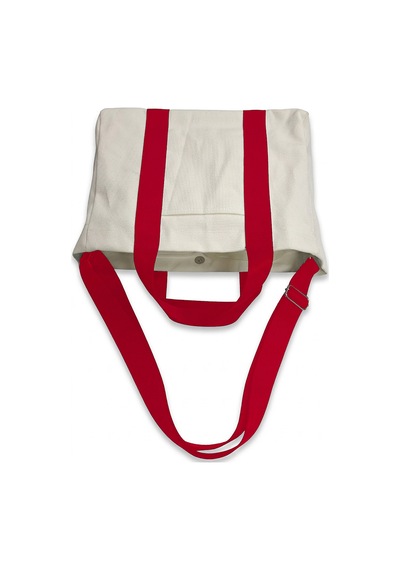 Tuttobene Harmony Mini Boy Tote Bag Kanvas Astarlı Cepli Çıtçıtlı Ayarlanabilir Askılı Kadın El Omuz Çantası - Küçük Boy Günlük Çanta Tb062 Beyaz - Kırmızı