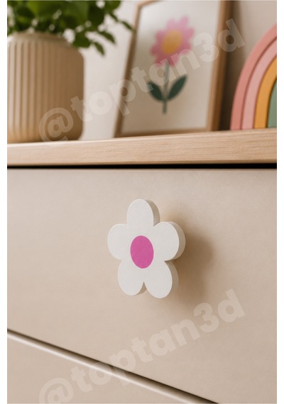 8 Adet - Pembe Modern Papatya Dolap Kulpu - Çocuk Odası Kulp, Papatya Kulp - 5 Cm - Kulp Vidası Dahildir Sarı