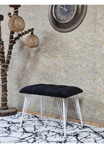 Zafir Metal Beyaz Tel Ayaklı 60 Cm Puf Bench - Puf - Bench - Oturak - Mutfak Oturağı - Antre Oturağı Siyah