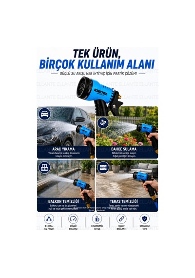 8 Modlu Sulama Tabancası Ayarlanabilir Basınçlı Bahçe Sulama Ve Araç Yıkama Tabancası