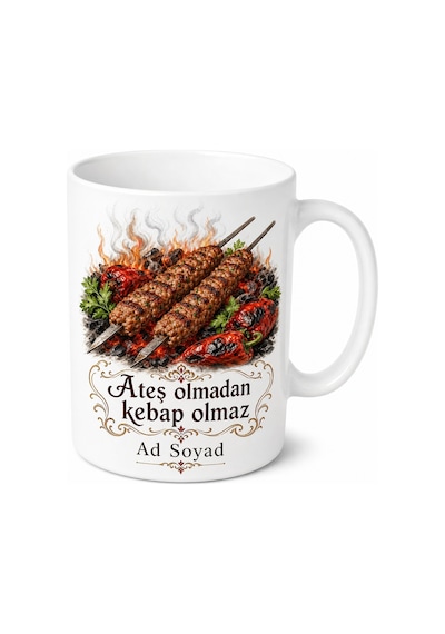 Antep Kebabı Temalı Baskılı Kupa Bardak Gaziantep Hediye Porselen Mug Beyaz / Çok Renkli