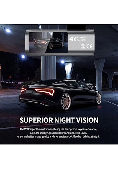 4k Wifi Çift Kameralı Araç Kamerası Gece Görüşlü G-sensörlü Dash Cam 170 Derece 96674930