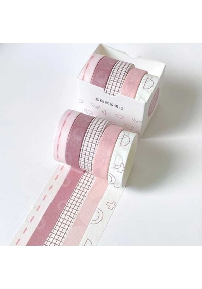 Washi Desenli Bant Baskılı Yapışkanlı Maskeleme Kağıdı Desenli 5 Adet