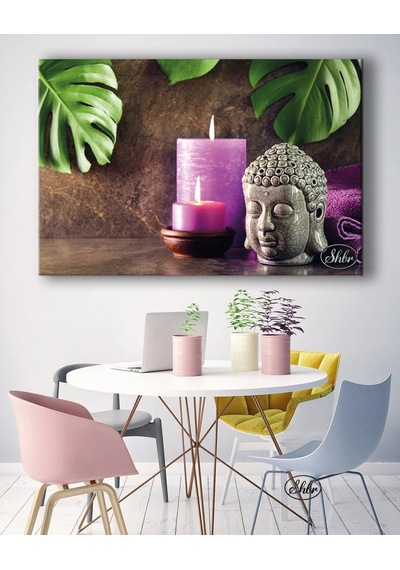Tekli Yatay Kanvas Tablo Renkli Mumlar Ve Buda Fengshui Spa Dekoratif Kanvas Duvar Tablosu