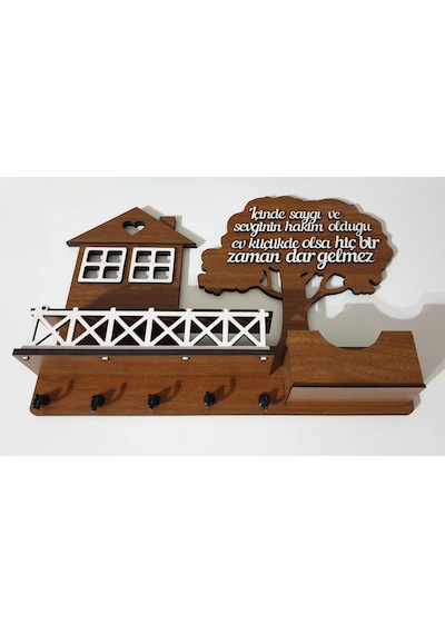 Hdrlazerdizayn Ahşap Ağaç Ve Ev Model Anahtar Askısı Ve Raf