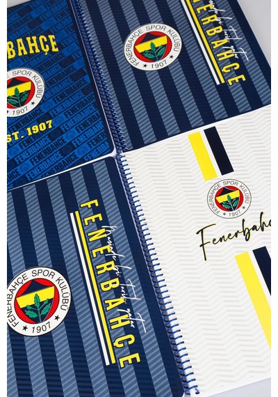 "dekomus Cep Defteri Hediyeli" Lisanslı Fenerbahçe Spırallı 2 Adet Kareli Ve 2 Adet Çizgili A4 Karton Kapak 72 Yaprak Defter Seti Altın