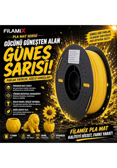 Filamix Pla Mat Güneş Sarısı Filament 1.75mm 1kg Mat Yüzey