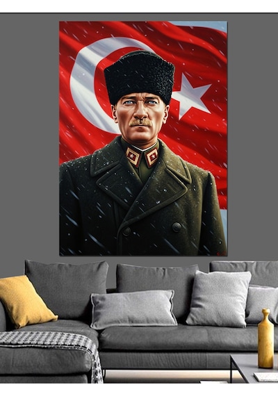 Karizma Tablo Türk Bayrağı Atatürk Portresi Dekoratif Kanvas - Mdf Ahşap Tablo