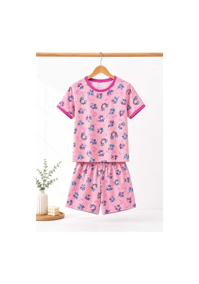 Tenra Kız Çocuk Pamuklu Şortlu Pijama Takımı 3-12 Yaş Mor