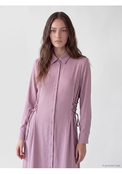 Lcw Modest Pembe Bağlama Detaylı Modal Karışımlı Gömlek Elbise