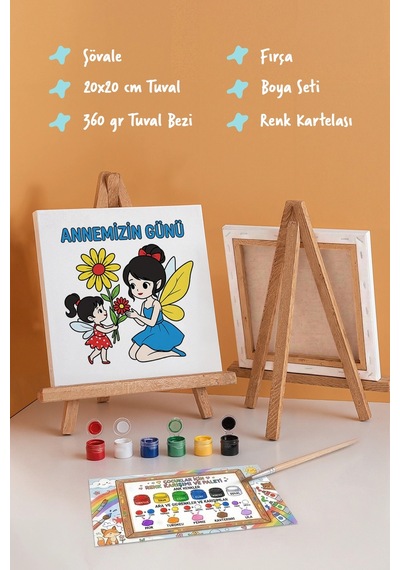 Annemizin Günü Temalı Eğitici Boyama Tuvali Şövaleli Set 20x20 Cm