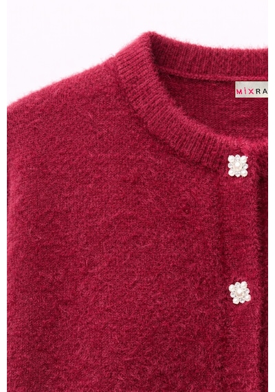 Mixray 6902 Kadın Sakallı Basic Yumuşak Dokulu Triko Hırka Bordo