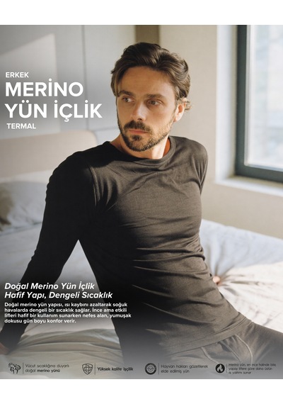 Bolero M61 Erkek Termal Merino Yün İçlik Siyah Üst
