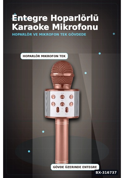 Karaoke Mikrofonlu Hoparlör Bluetooth Şarjlı Rose Gold Eko Ayarlı Usb Sd Bx-316737