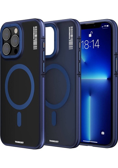 Apple Uyumlu iPhone 13 Pro Max Kılıf Magsafe Şarj Özellikli Youngkit Rock Sand Serisi Kapak Mavi