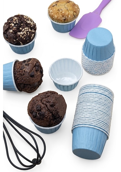 Şeylişeyler - 50 Adet Muffin Kek Kapsülü Kraft Mavi Cupcake Kalıbı Kağıdı Pişirme Kabı Açık Mavi