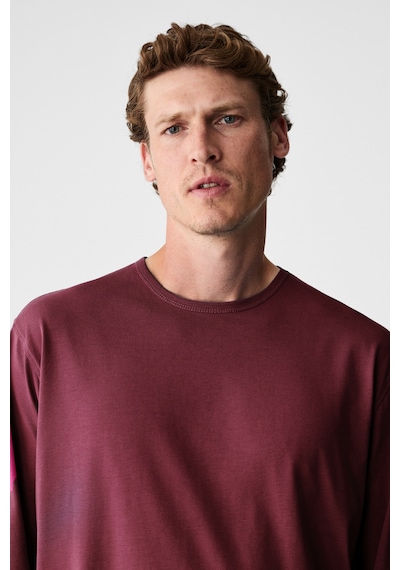 Grimelange Gravs Erkek %100 Pamuklu Yumuşak Kumaşlı Yuvarlak Yakalı Uzun Kollu Bordo T-shirt