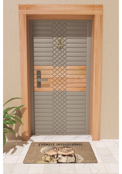 Rugmood Modern Dijtal Baskı Kahverengi Tatlı Çift Kapı Önü Paspası