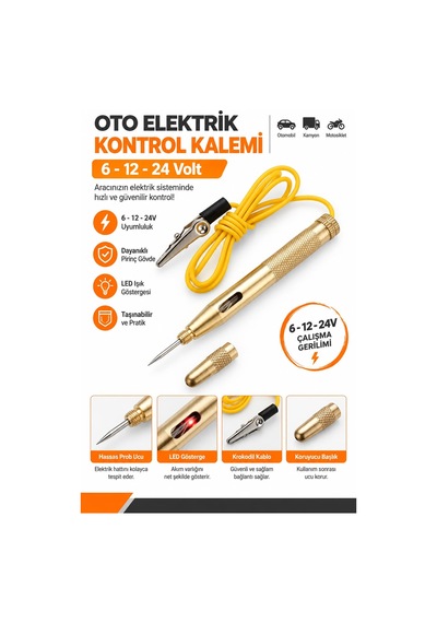 Oto Elektrik Kontrol Kalemi 6 - 12 - 24 Volt Uyumlu Işıklı